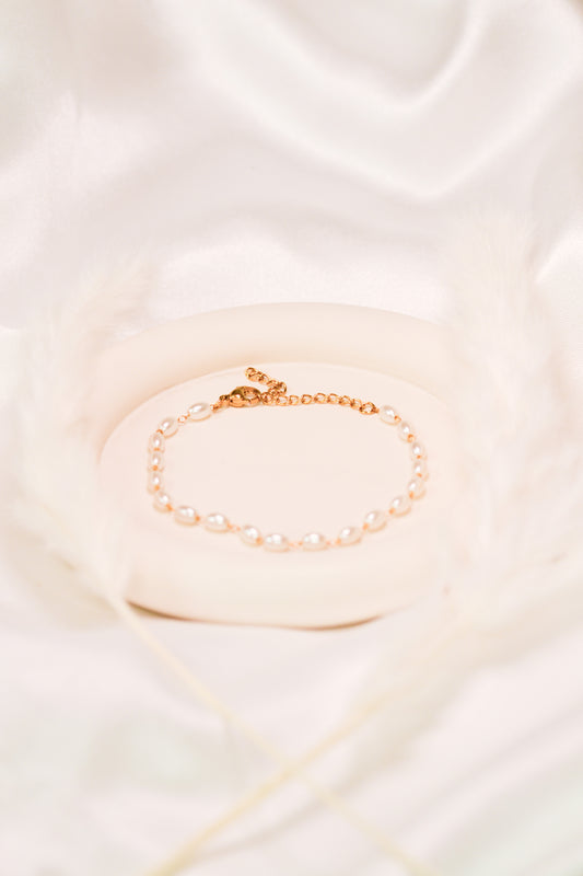 Gold and Pearl Bracelet -  Rectangle Pearl Chain