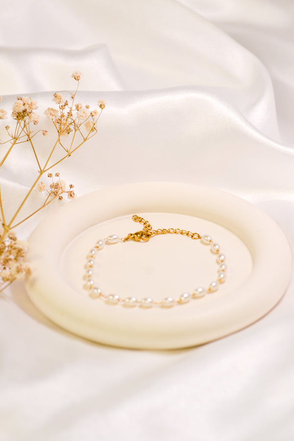 Gold and Pearl Bracelet -  Rectangle Pearl Chain