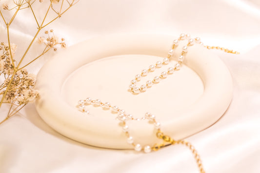 Gold and Pearl Bracelet - Round Pearl Chain