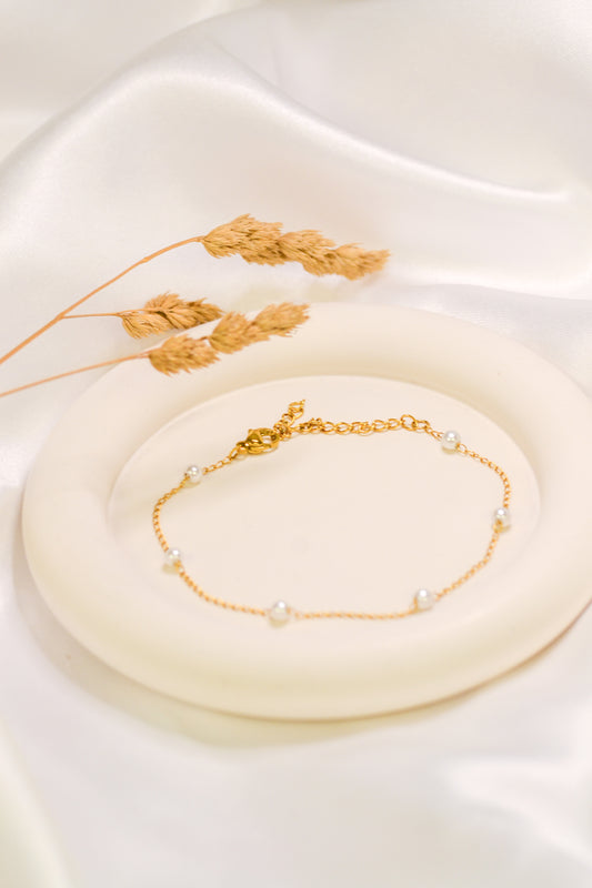 Gold and Pearl Bracelet - Spaced Pearl Chain